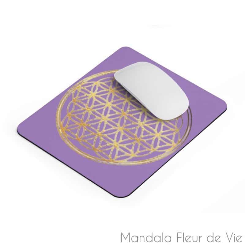 tapis de souris mauve fleur de vie doree 9x75 mandala fleur de vie 4