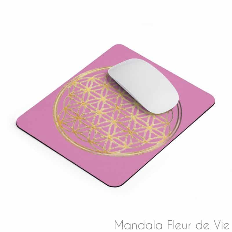 tapis de souris rose fleur de vie doree 9x75 mandala fleur de vie 4