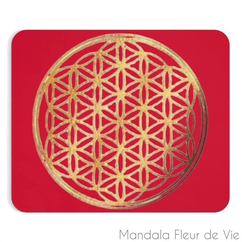 tapis de souris rouge fleur de vie doree 9x75 mandala fleur de vie 2