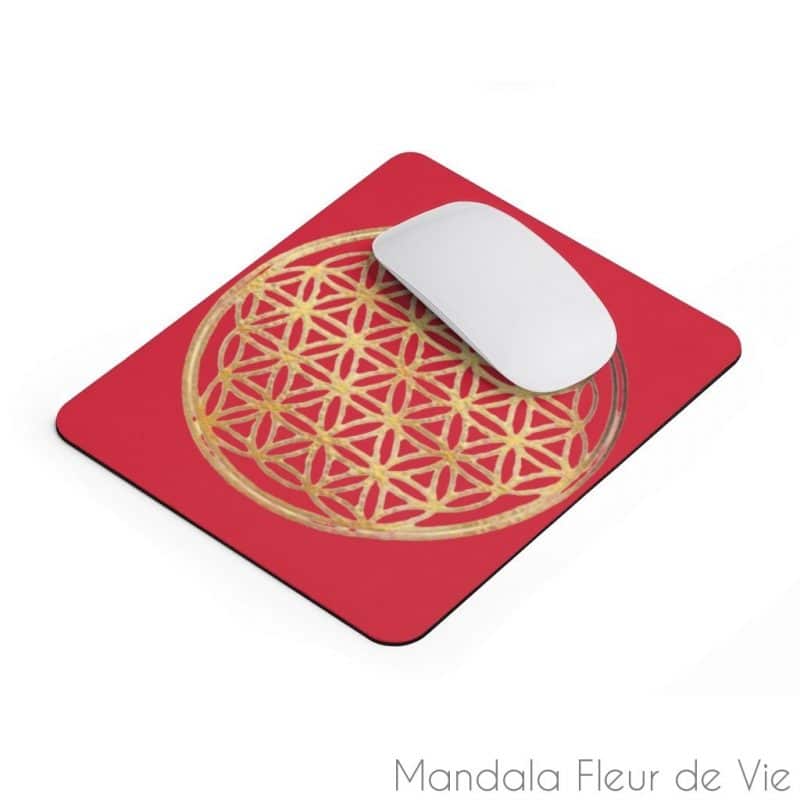 tapis de souris rouge fleur de vie doree 9x75 mandala fleur de vie 4