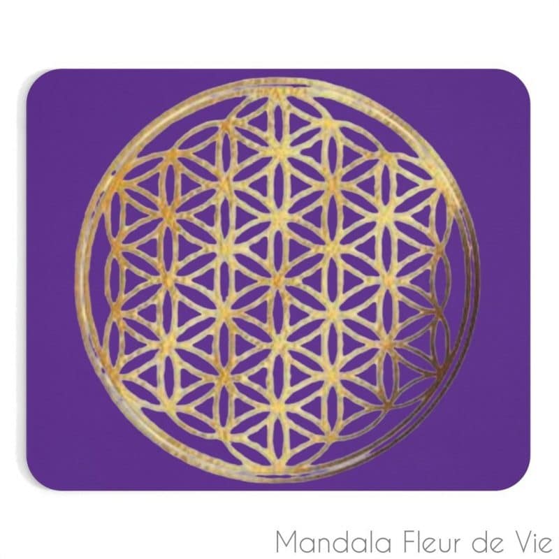 tapis de souris violet fleur de vie doree 9x75 mandala fleur de vie 2