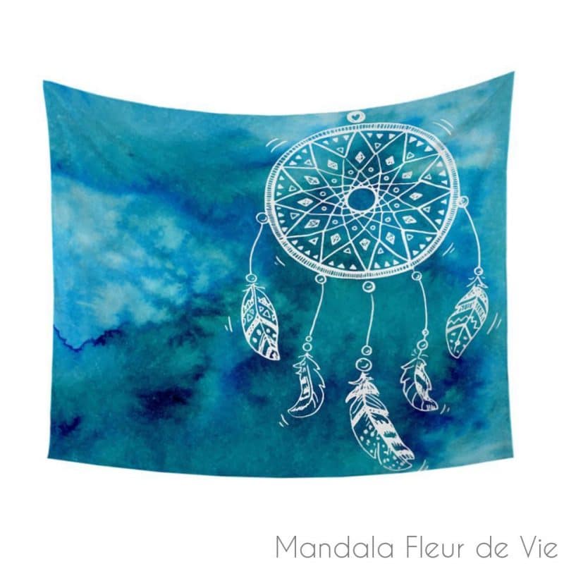 tenture murale attrape reves bleu ocean 130x150cm blue mandala fleur de vie 2