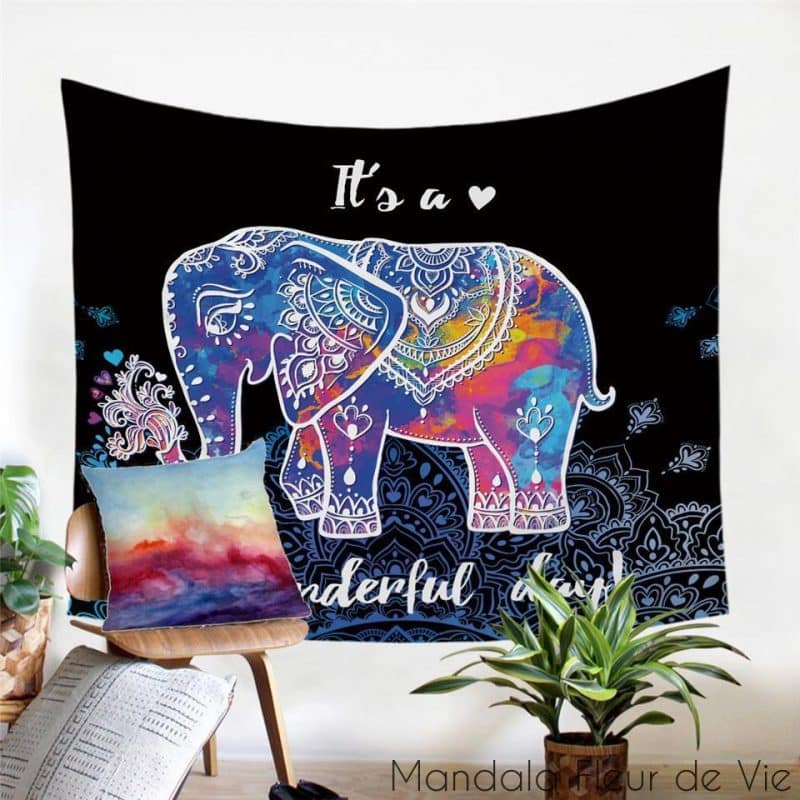 tenture murale mandala elephant wonderful day 150200cm mandala fleur de vie 2